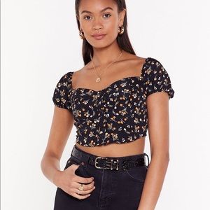 NEW Floral Print Button Front Crop Top